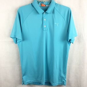 Puma Polo‎ Shirt Mens Sz M Aqua Blue Stretch Golf Performance Wicking
